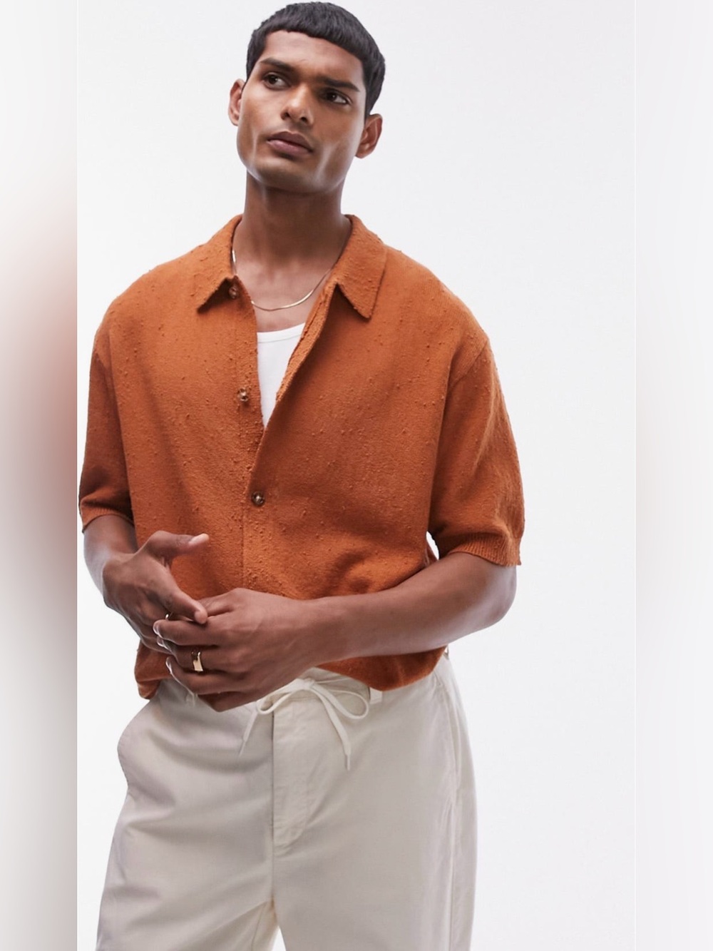 Topman Rust Short-Sleeve Button-Down Shirt